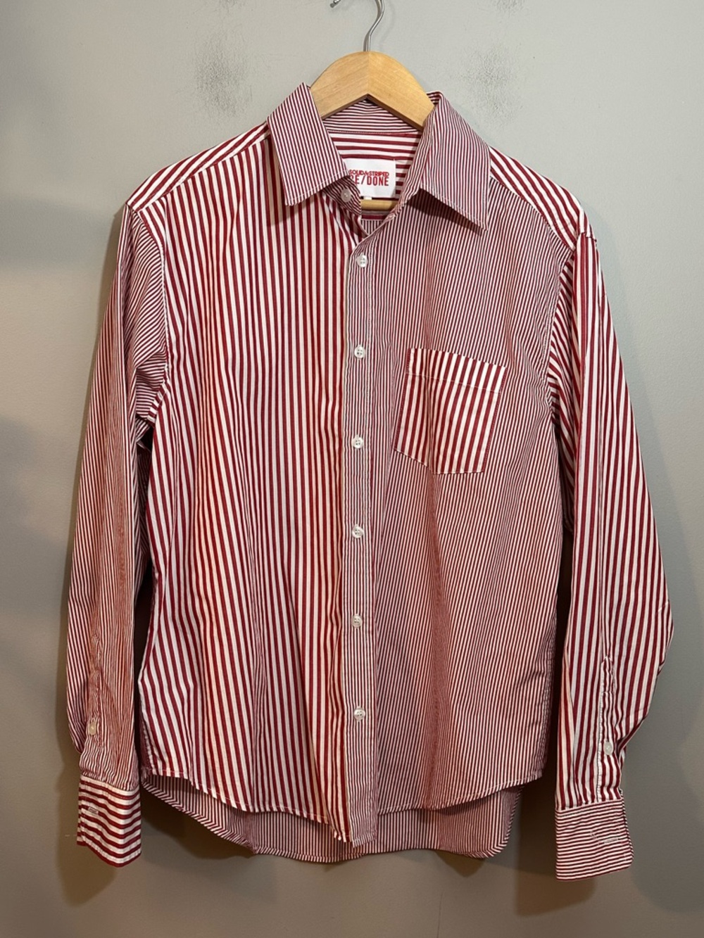 RE/DONE Solid & Striped Red Stripe Oxford Button Down Cotton Shirt S